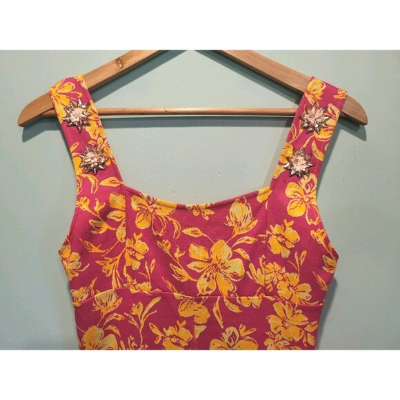 Zara Pink Orange Floral Knit Sleeveless Beaded Babydoll Pencil Dress Sz S - Picture 2 of 5
